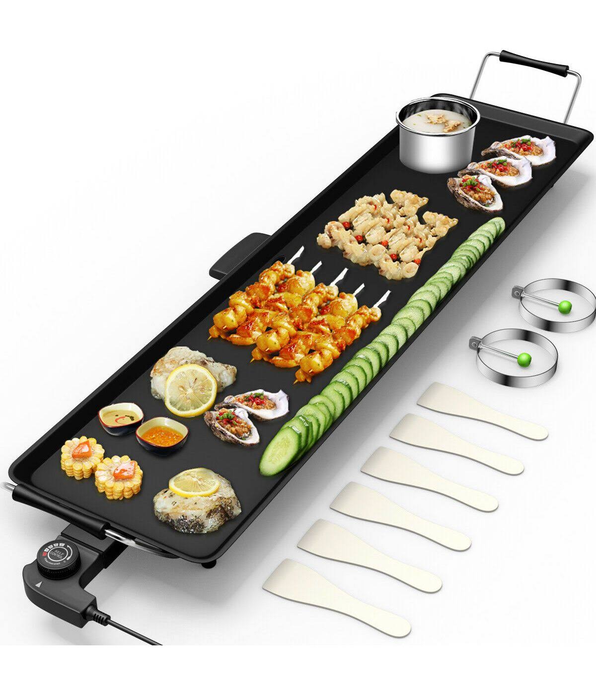 Electric Teppanyaki Table Top Grill Griddle BBQ Barbecue Nonstick Camping - Black