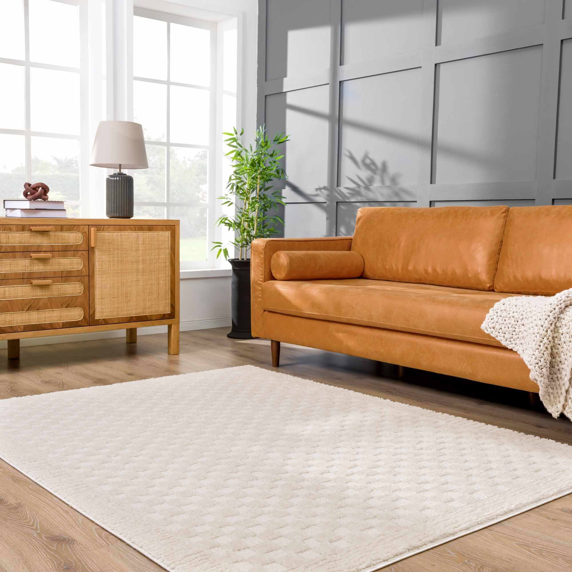 Hauteloom Leryn Ivory Checkered Area Rug | Ivory Checkered Rug - 6'7