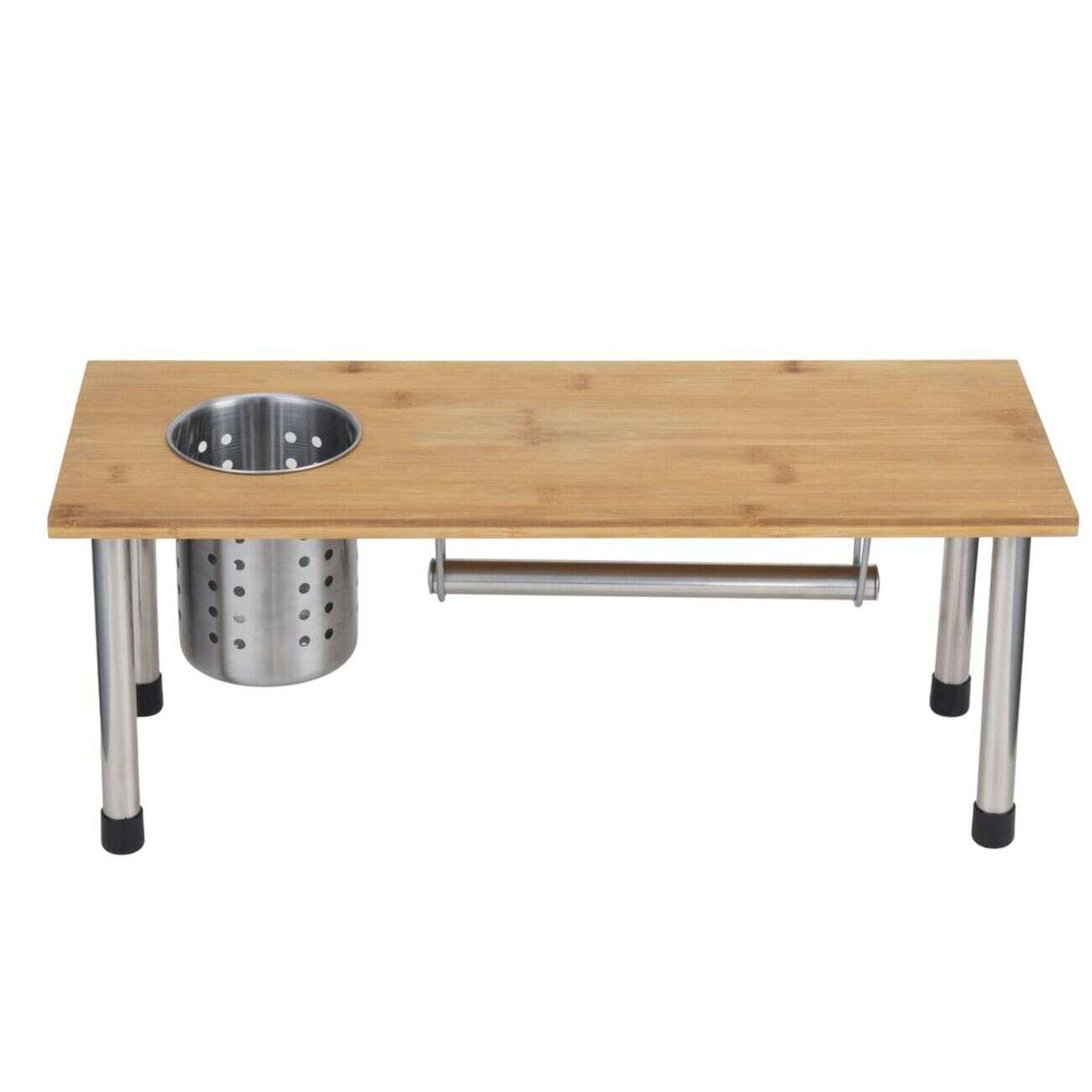 Étagère de cuisine bambou avec pot à ustensiles et porte rouleaux L50xH19,5cm