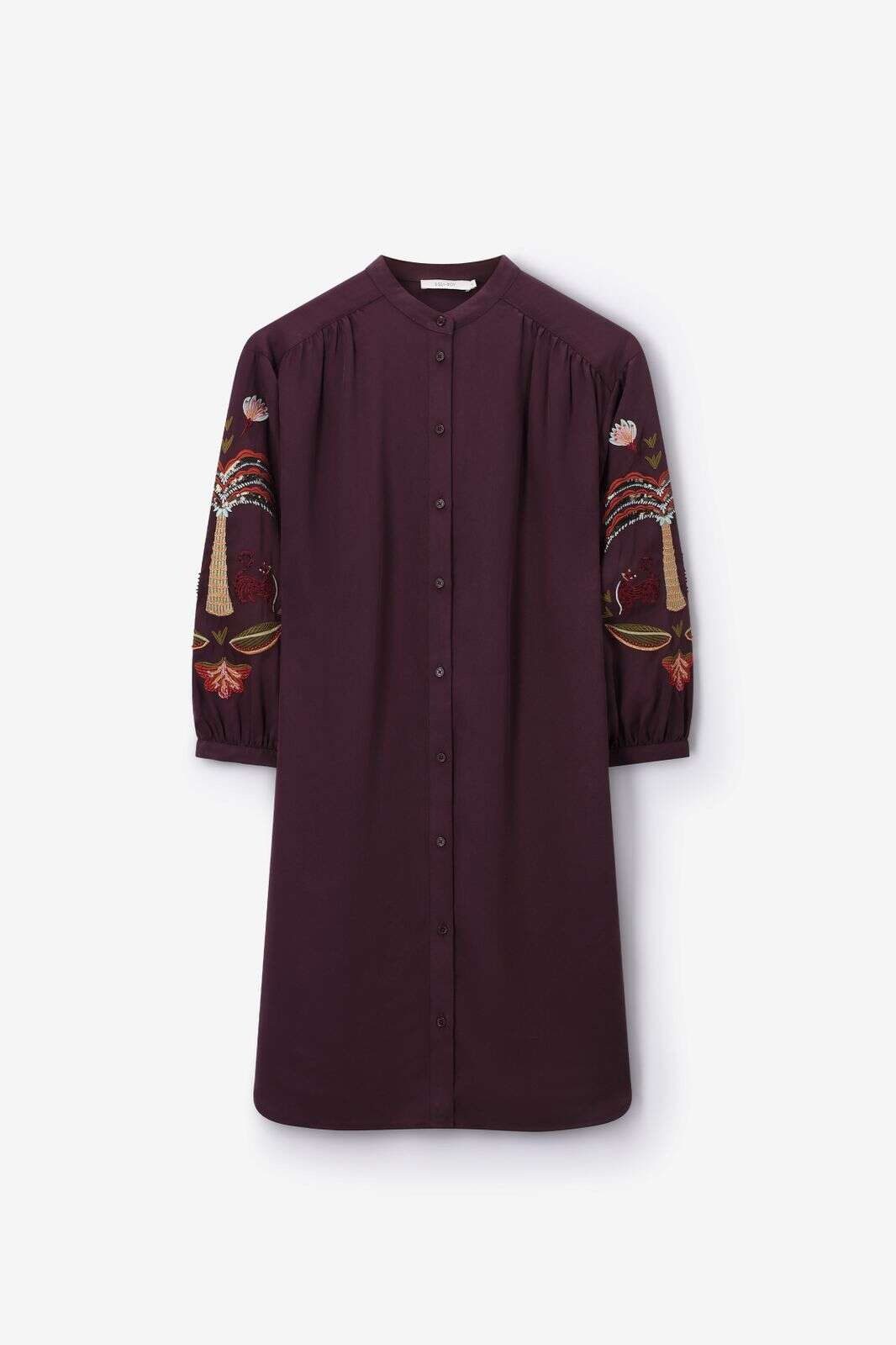 Donkerbruine midi jurk met embroidery