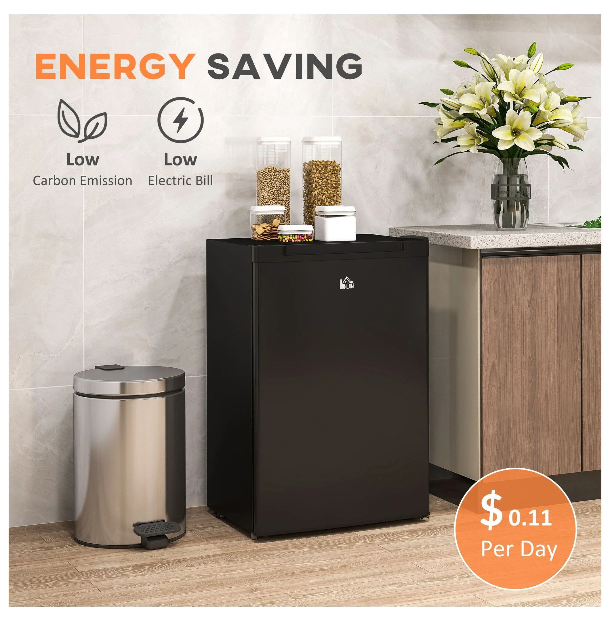 3 Cu Ft Upright Freezer Black Mini Freezer with Adjustable Thermostat Reversible Door for Apartment, Dorm, Office - Image 7