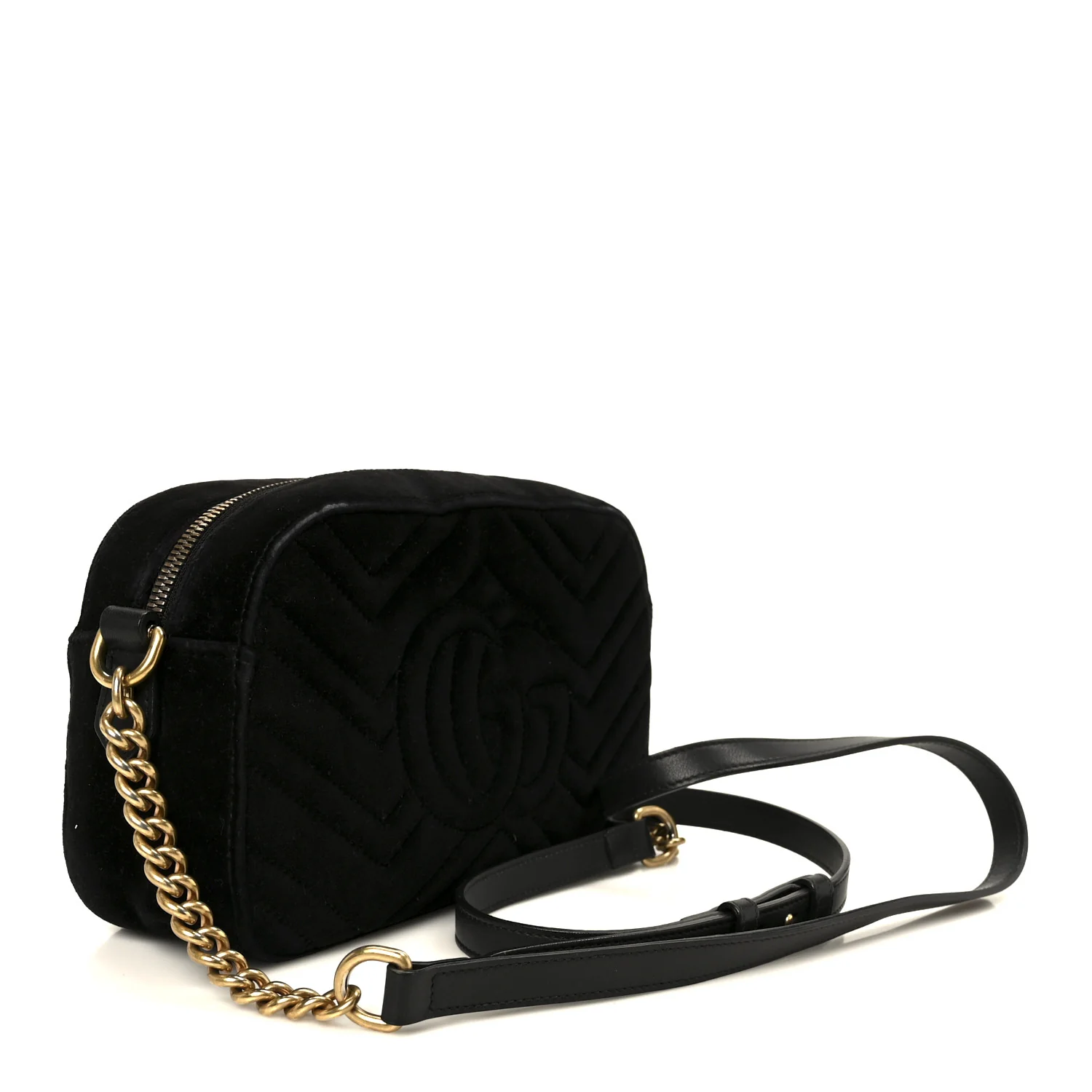 Velvet Matelasse Crystal Star Embroidered Small GG Marmont Chain Shoulder Bag Black