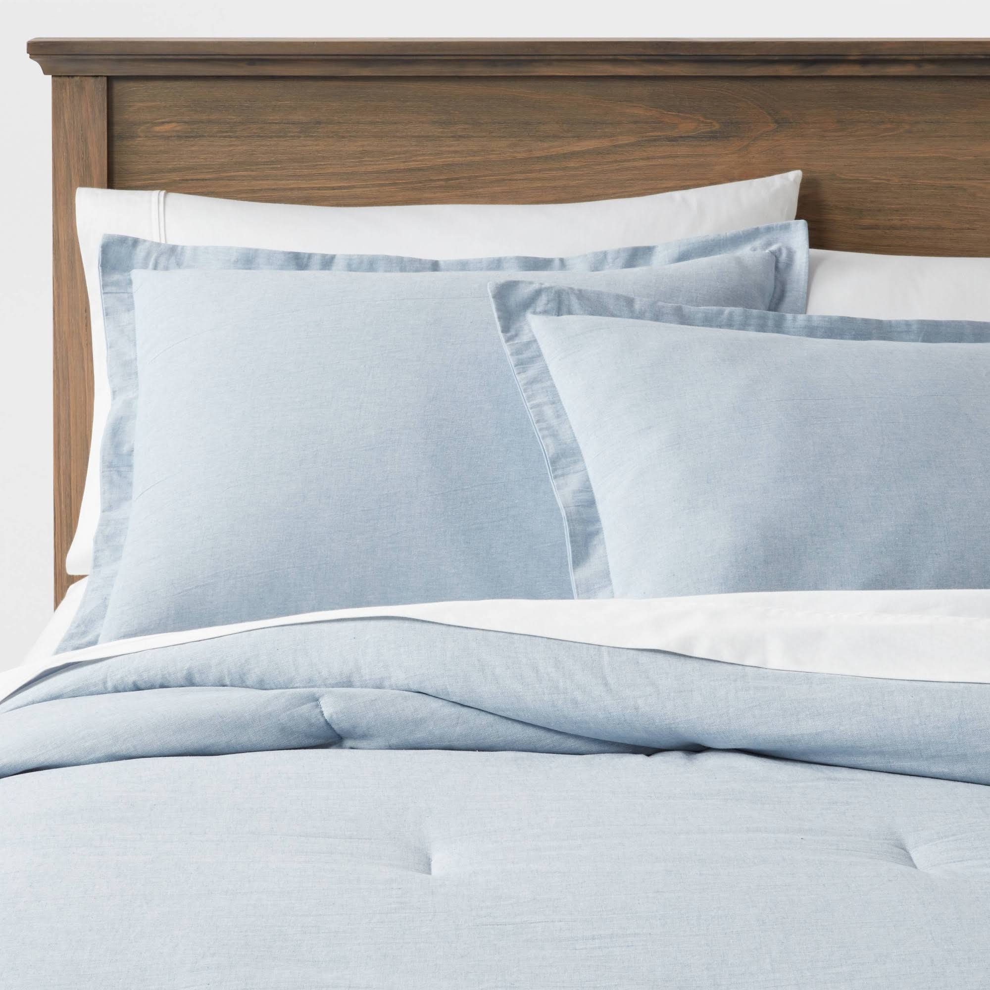 Twin/Twin Extra Long Cotton Linen Chambray Comforter & Sham Set Blue - Threshold