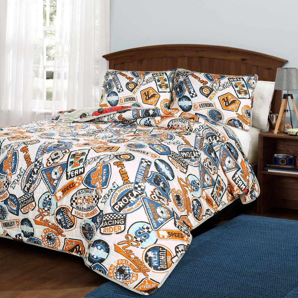 Lush Decor Race Cars Quilt Set Blue Full/Queen