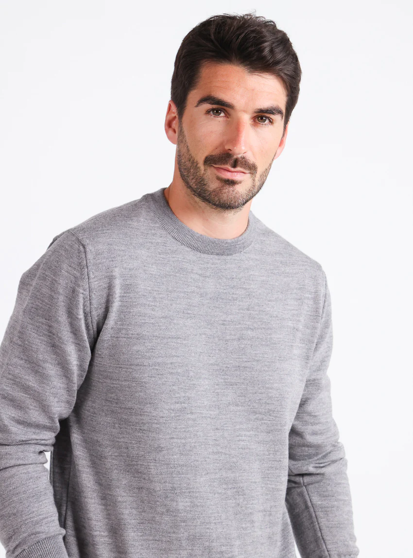 Pull homme col rond laine mérinos Gris Léger