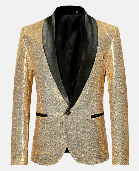 Blazer glamour uni à sequins et col à revers