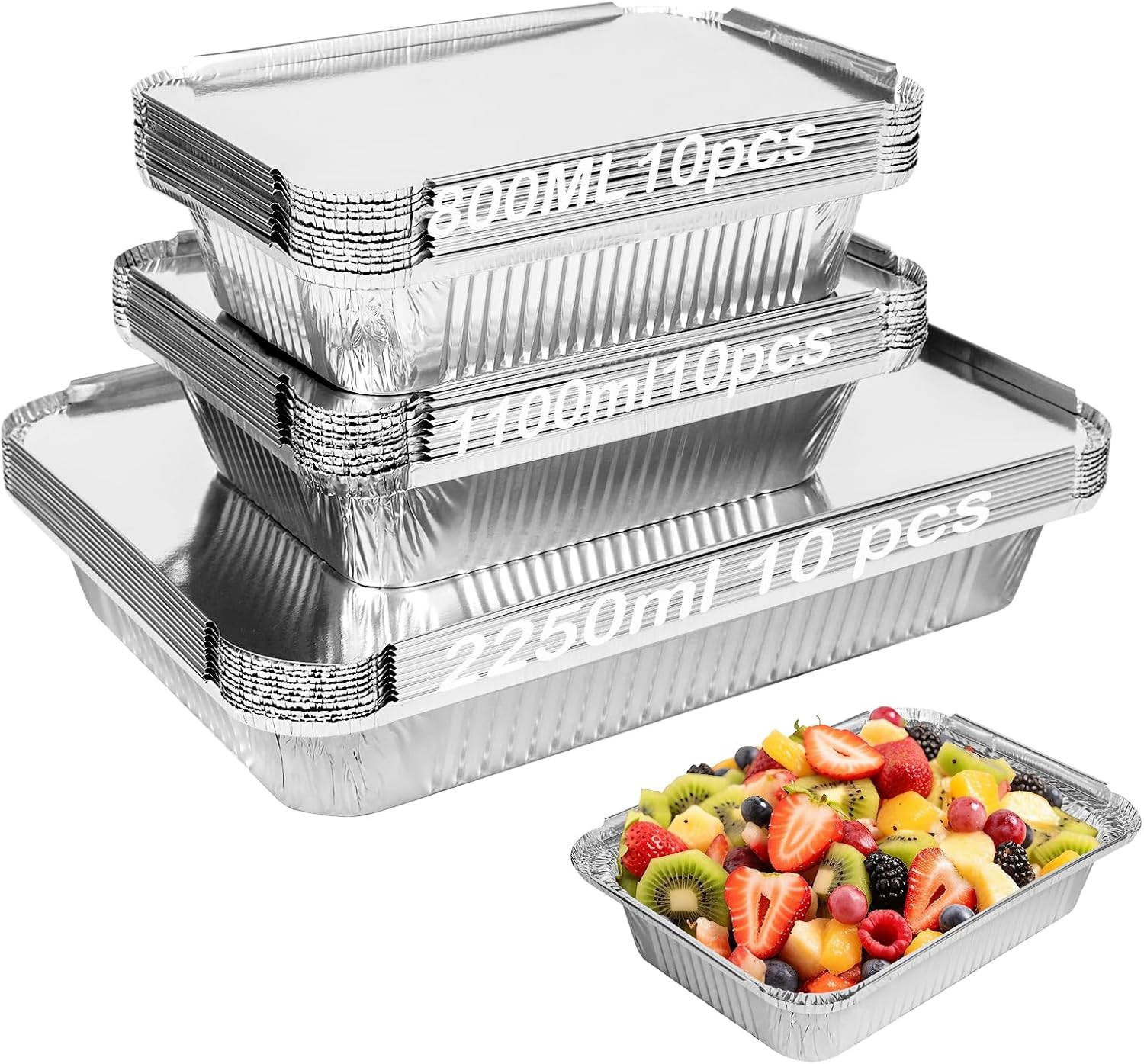 Notwoe® 30 Pack Disposable Aluminum Pans With Lids, 10x7.5 And 7.3x5.3 Square 6.9x4.3 Square Combo Set, Disposable Baking and Cake Pan(30 Pack with Lids)