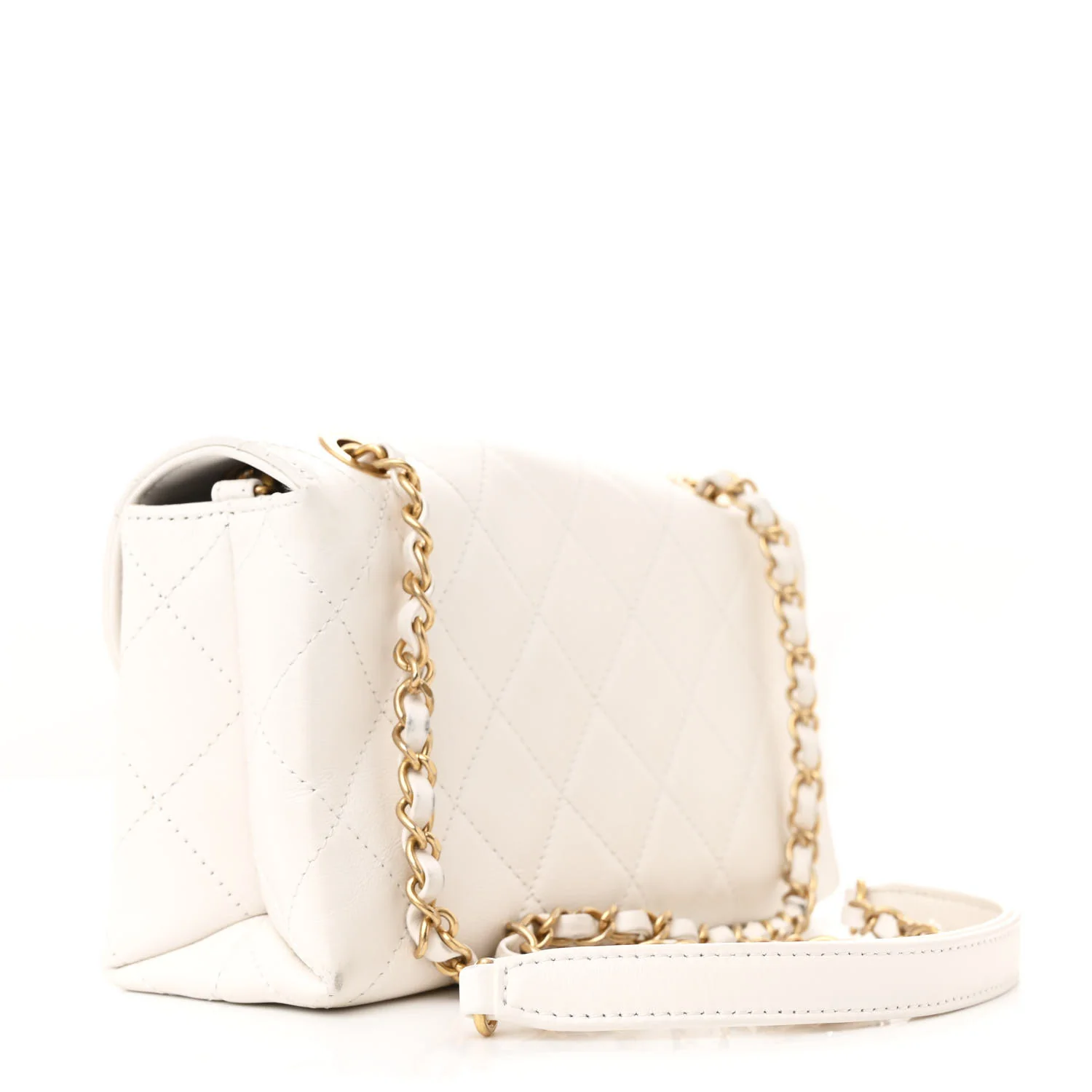 Calfskin Quilted Small Enchained Flap White