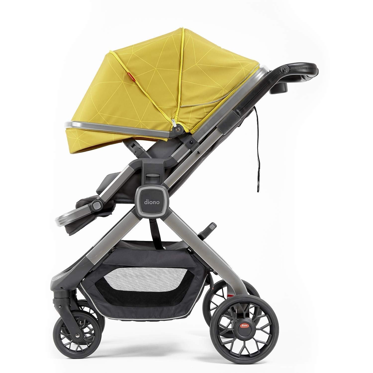 Poussette multifonctions 3 en 1 Diono Quantum2 pour bébé, nourrisson et jeune enfant, compatible avec siège auto, adaptateurs inclus, pliage compact, panier de rangement XL, jaune soufre