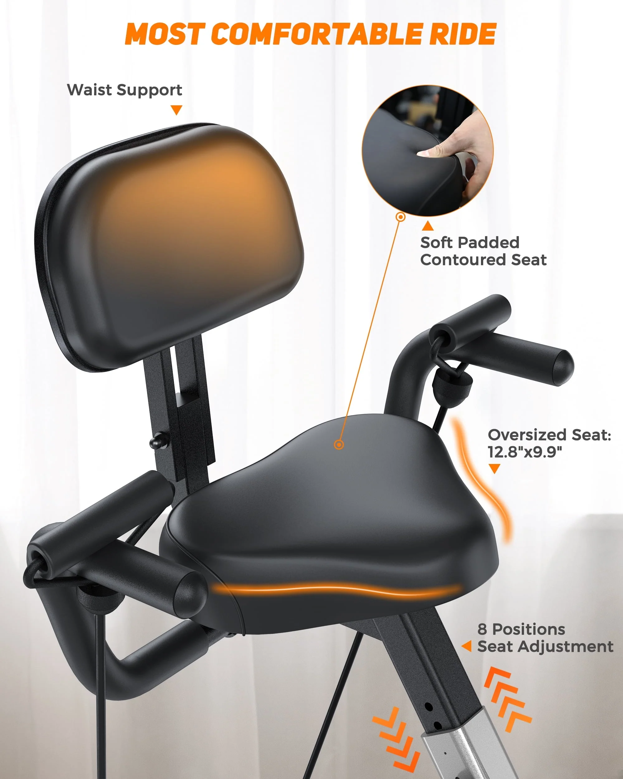 Folding Exercise Bike 4 in 1 Upright Indoor Cycling Bike with 350lbs Capacity Foldable Stationary Bike with Large Comfortable Seat Cushion and Arm Resistance Band, Pulse Sensor Image 2