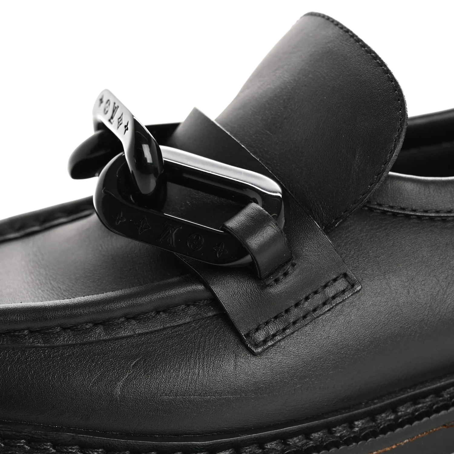 Calfskin Oversized Chain Academy Loafers 37.5 Black