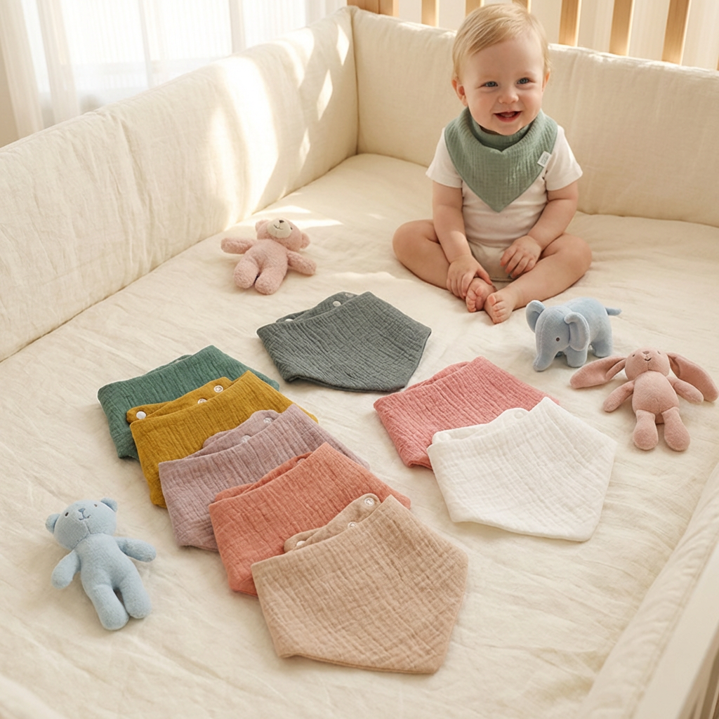 Soft Muslin Gauze Baby Bandana Bib Triangle Drool Bib High Absorbent Infant Saliva Towel Eco Friendly Antibacterial