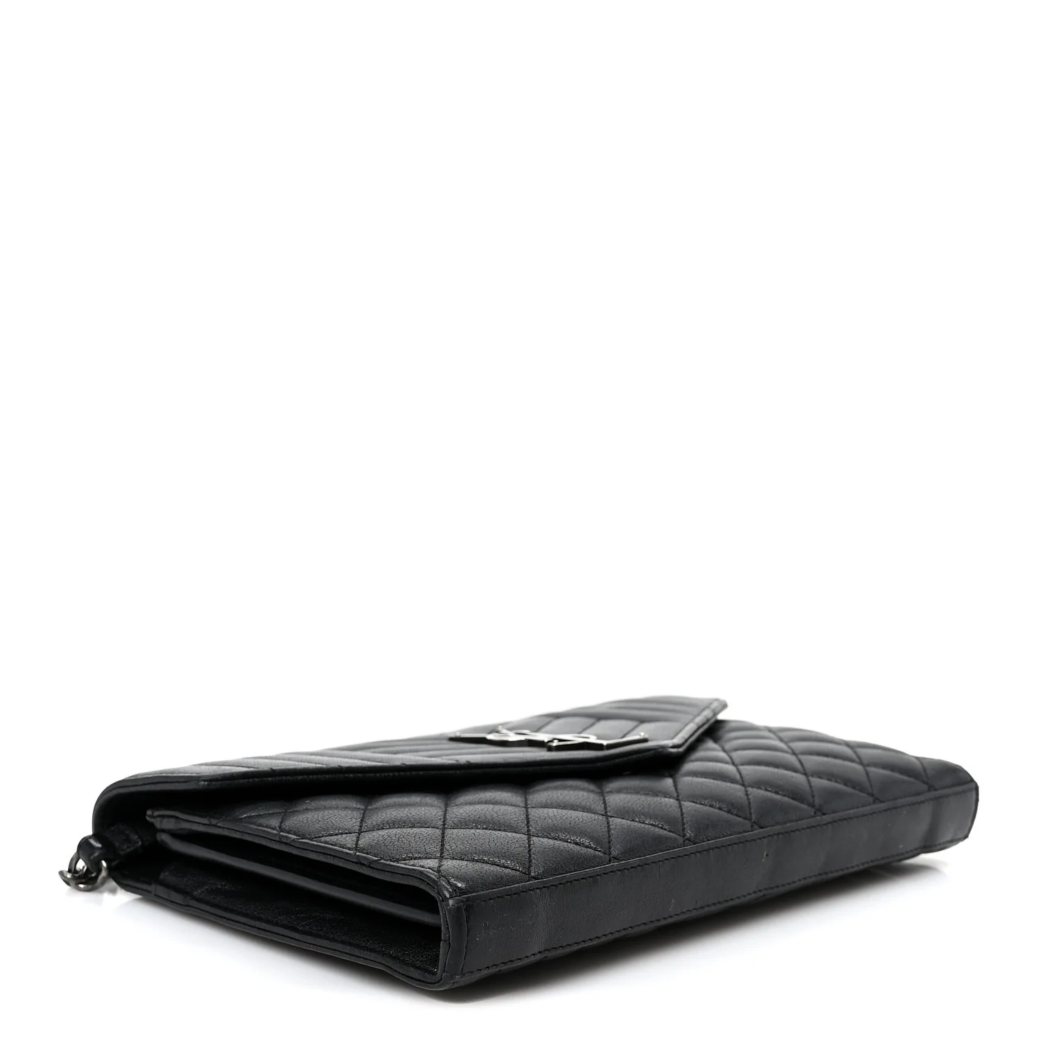 Sheepskin Tri-Quilt Monogram Envelope Chain Wallet Black