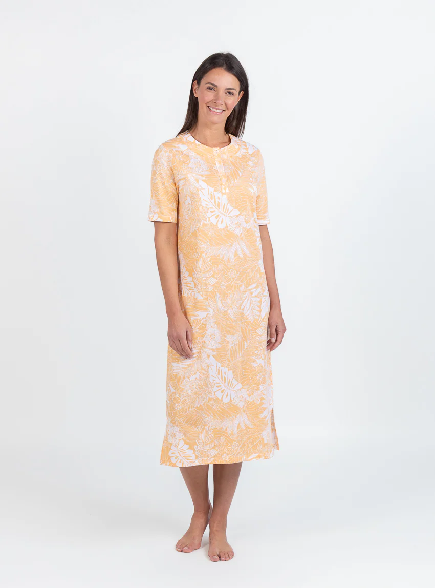 Chemise de nuit femme en coton jaune mangue