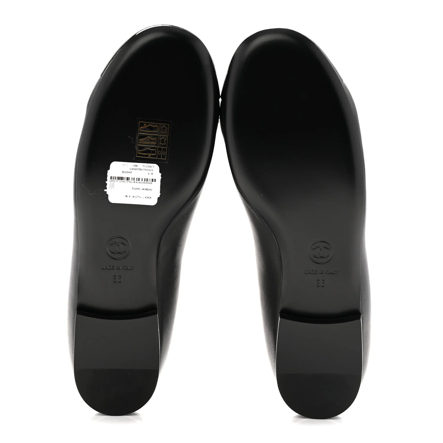 Lambskin Patent Cap Toe Chain Around Ballerina Flats 36 Black