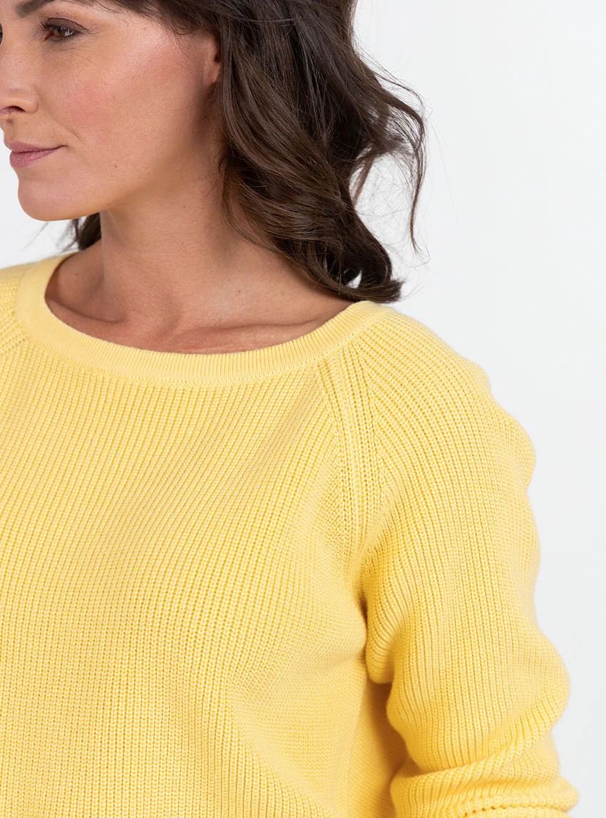 Pull femme en maille perlée coton jaune citron