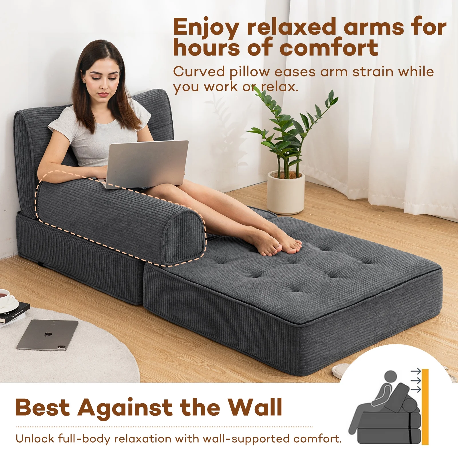 Hommpa Folding Sofa Bed Foldable Couch Bed Convertible Futon Chair with High Density Foam Filling with Pillow for Adult, Comfort Chair Bed for Living Room Bedroom, Gray, Single