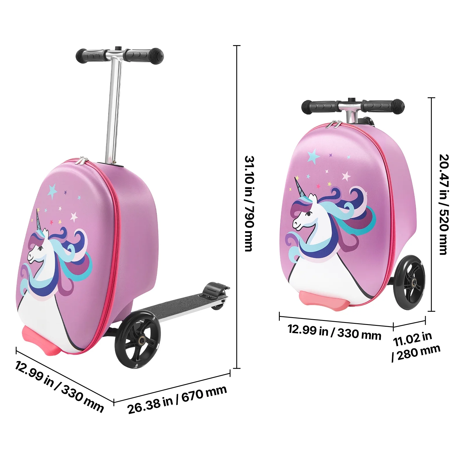 Ride-on Kids Luggage, 20L Capacity, 20-Inch Scooter Suitcase with Flashing PU Wheels, Adjustable Handle Non-Slip Grip, Foldable and Lightweight Travel Companion for Children Aged 5+, Purple - Image 8