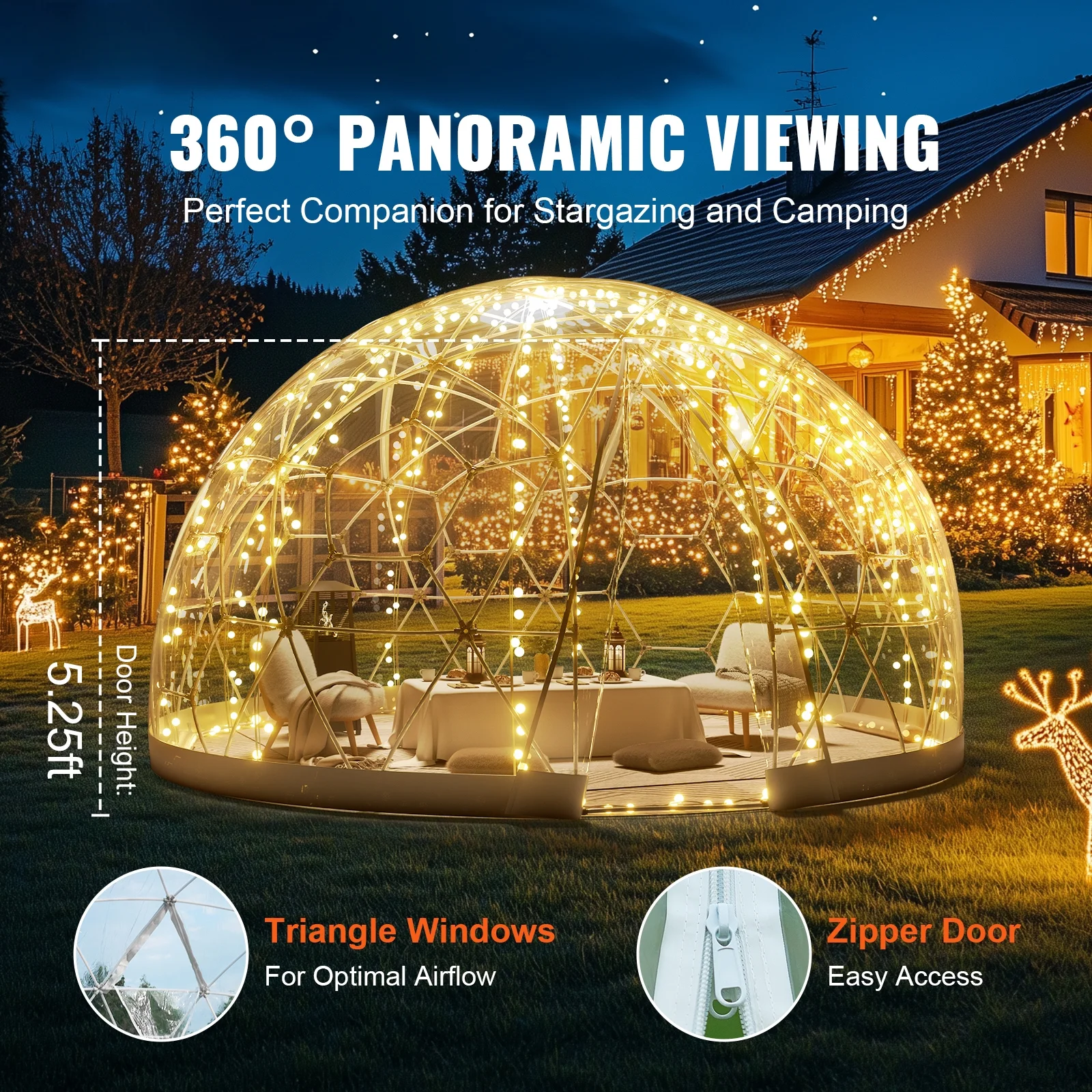 Outdoor Dome Shelter, 9.5 FT Clear PVC Garden Tent, Waterproof Geodesic Dome Tent with Window for Patio, Backyard Dining, and Parties - Image 9