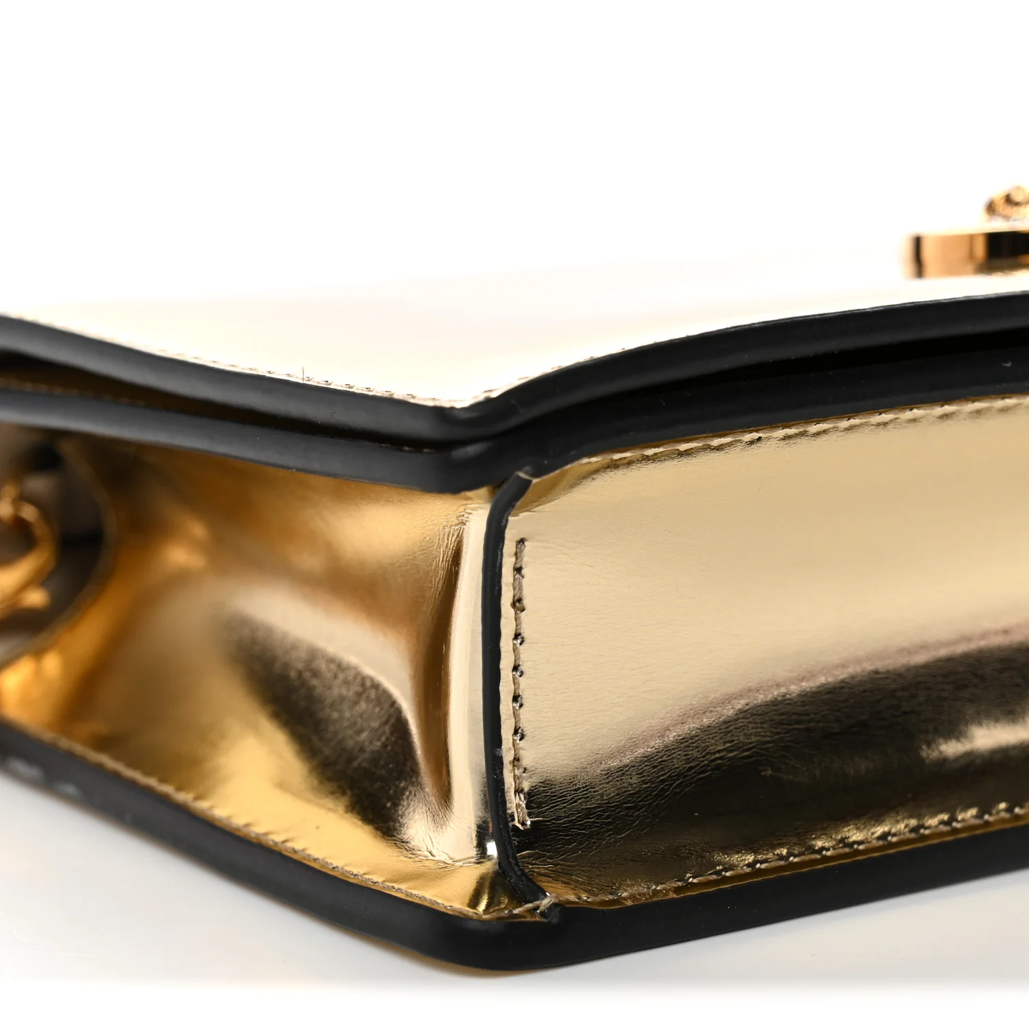 Patent Metallic Crystal Medusa Clutch On Chain Gold