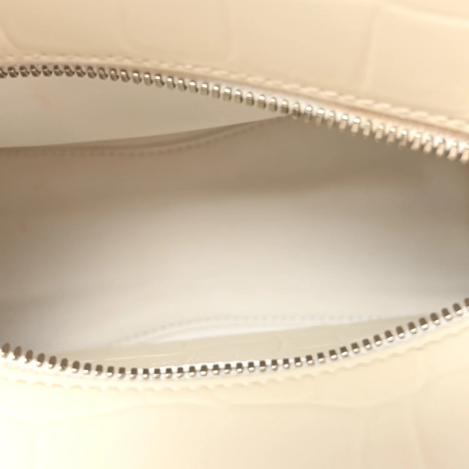 Semi Shiny Calfskin Crocodile Embossed Neo Classic Silver Hardware Nano City Crossbody White