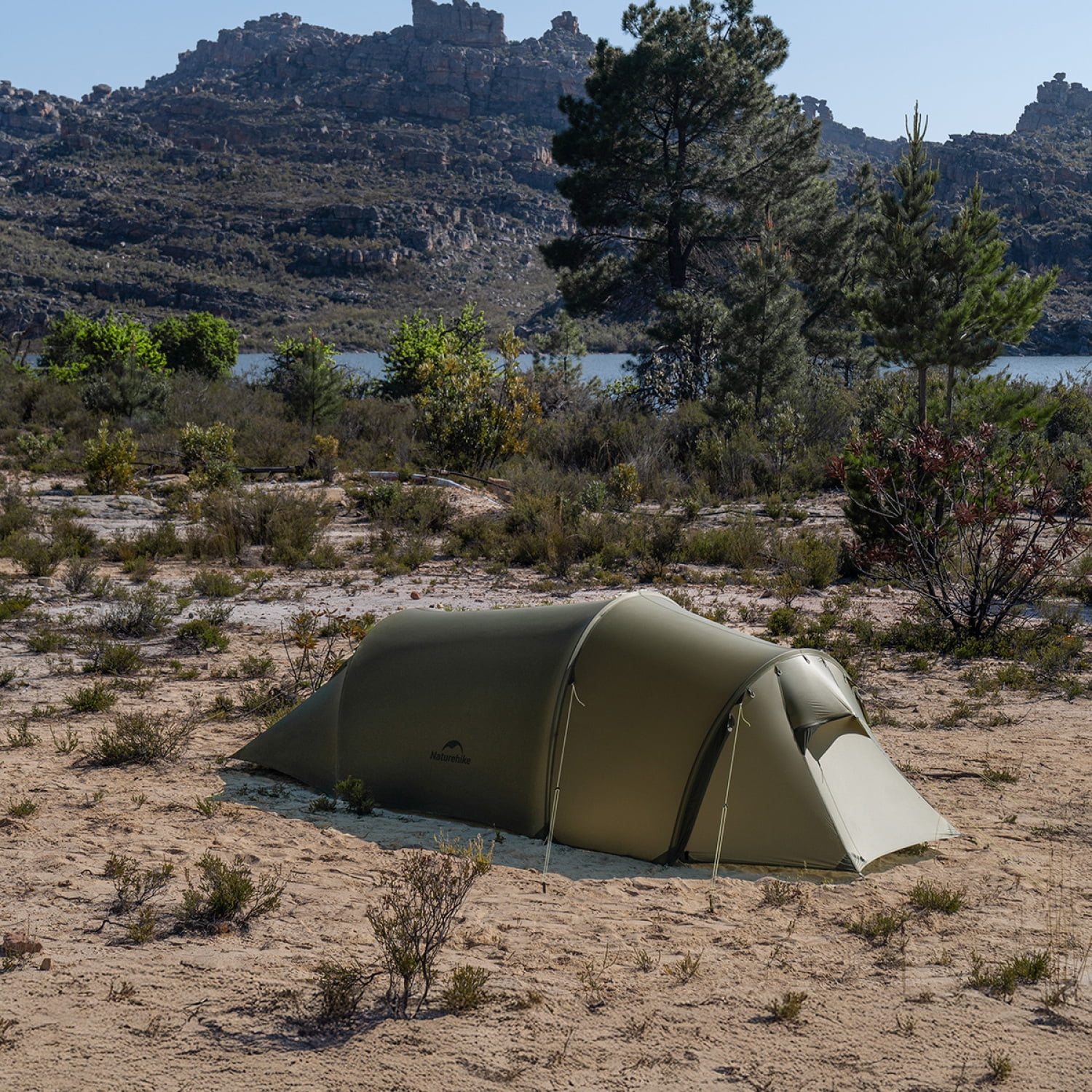 Ultralight Hiking Tent, Tear-resistant Tunnel Tent, Waterproof Camping Tent, Windproof Tent with Hall, 15D Lightweight Silicone-coated Nylon Fabrics,Large size for 2/3 Person.(Olive Green: 2-person) - Image 9