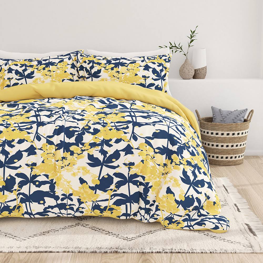 Home Collection Premium Ultra Soft Boho Flower Reversible Duvet Cover Set - Yellow - King