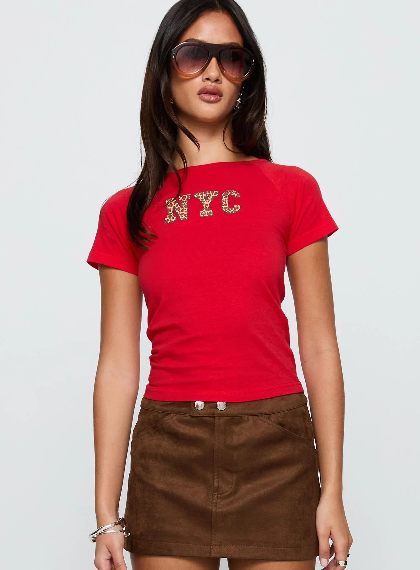 Nyc Leopard Graphic Top Red