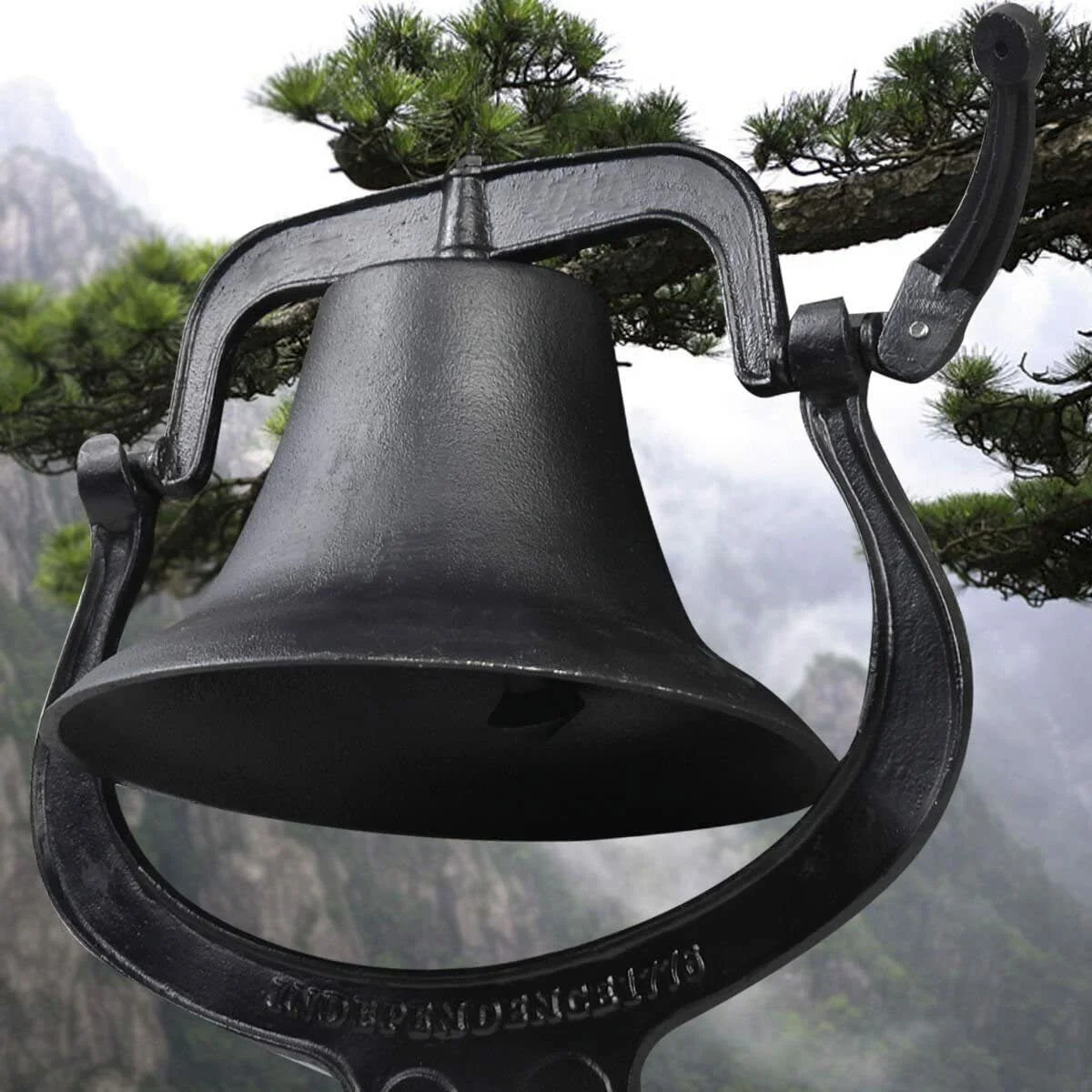 Large Cast Iron Bell Farmhouse Antique Dinner School Bell Vintage Style Church Bell Black 23" x 22" Image 4