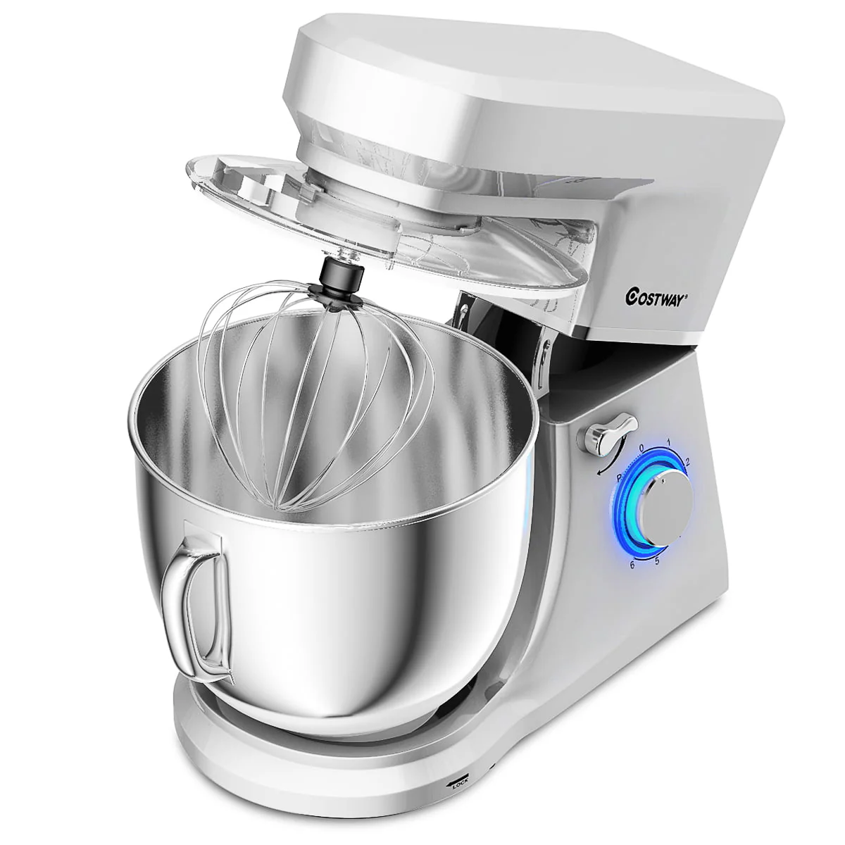 Costway Tilt - Head Stand Mixer 7.5 Qt 6 Speed 660W with Dough Hook, Whisk & Beater Silver