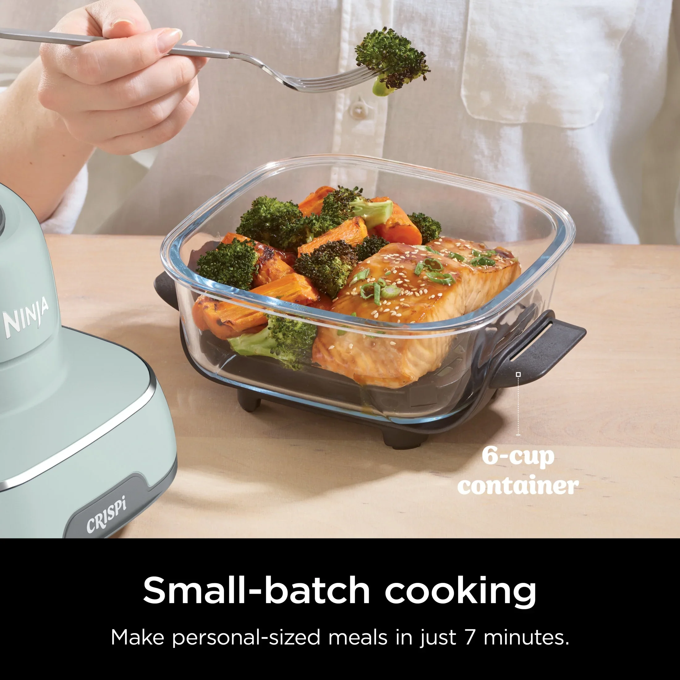 Ninja Crispi 4-in-1 Portable Glass Air Fryer Cooking System, 4-Qt & 6-Cup Containers, Cyberspace