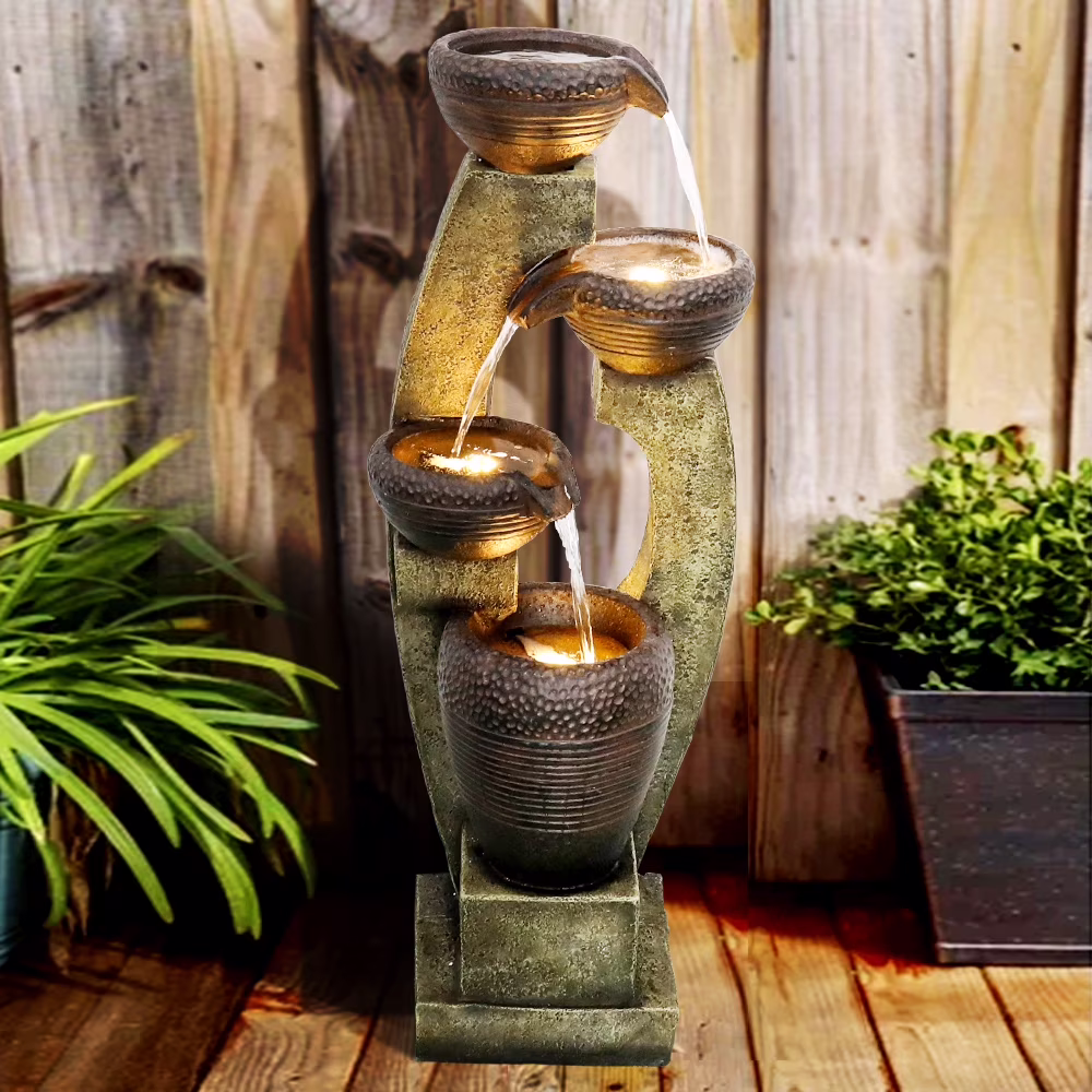 Watnature 40 H Outdoor Water Fountain - 4 Crocks Outdoor Modern Outdoor Waterfall with Contemporary Design for Garden, Patio, Deck, Porch, Backyard and Home Art Décor