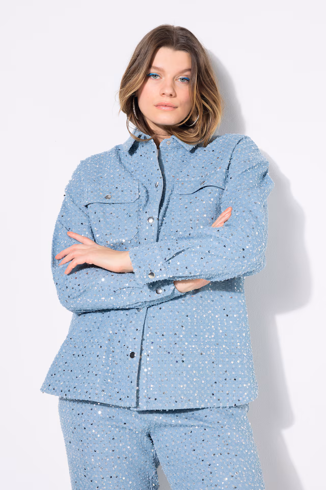 Sequined Snap Close Denim Blouse