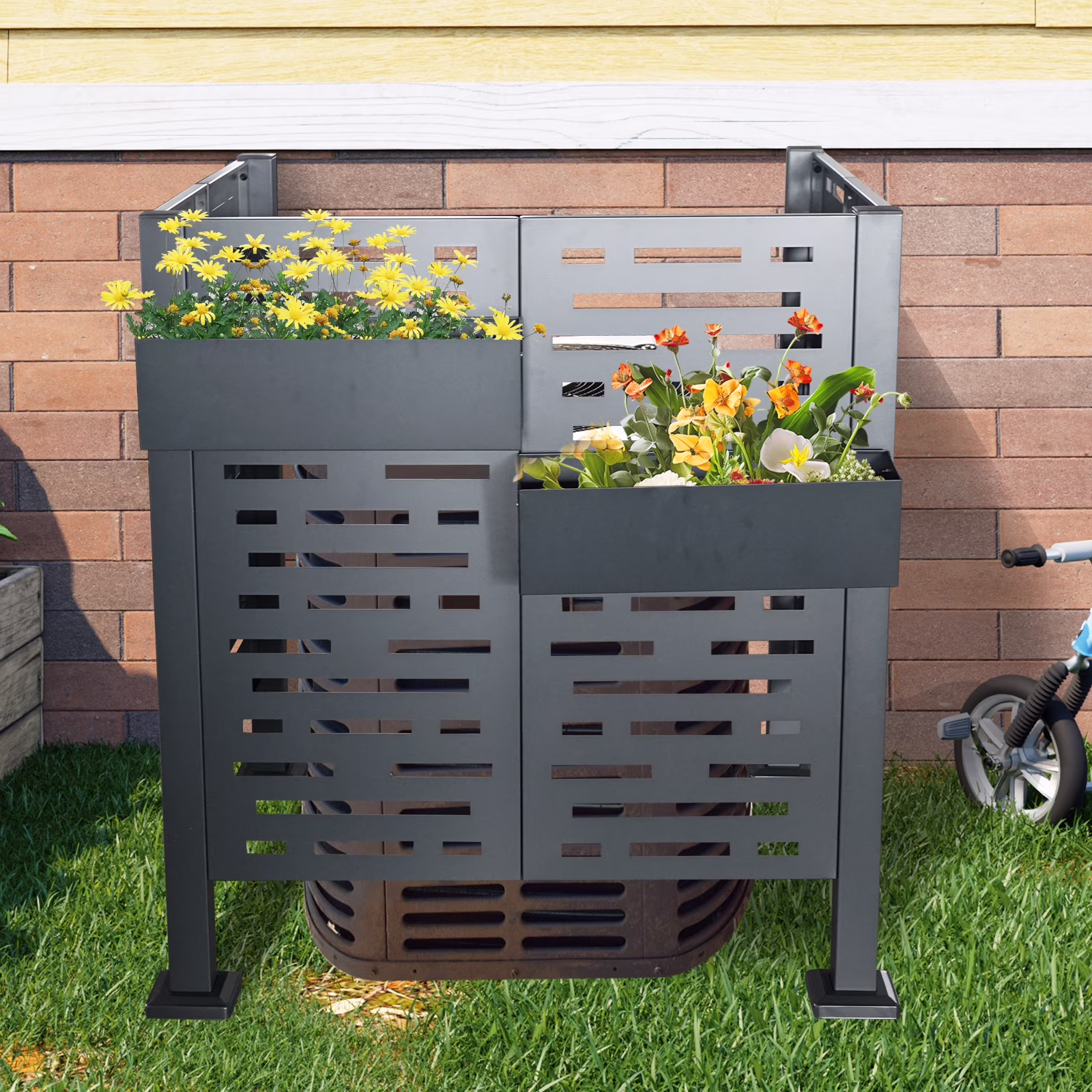 Metal AC Unit Privacy Fence Cover Panel - Outdoor Air Conditioner Hide Fence for Concealing HVAC Units