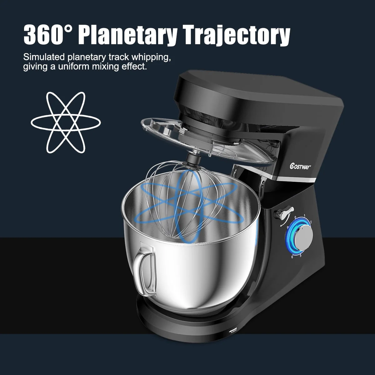 Costway Tilt - Head Stand Mixer 7.5 Qt 6 Speed 660W with Dough Hook, Whisk & Beater Black