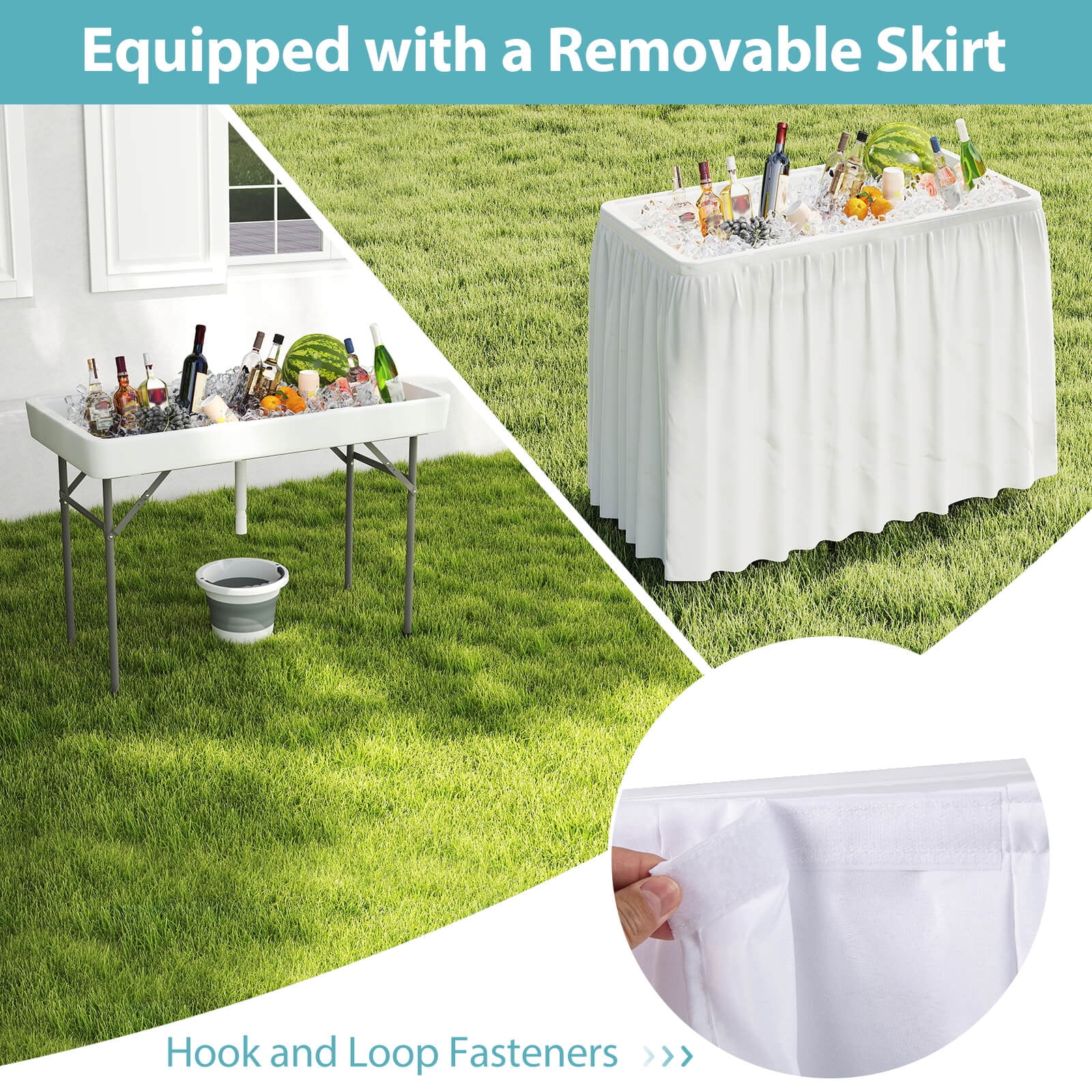 4 Foot Ice Cooler Folding Table Outdoor Portable Ice Bin Table with Large Sink - Image 5