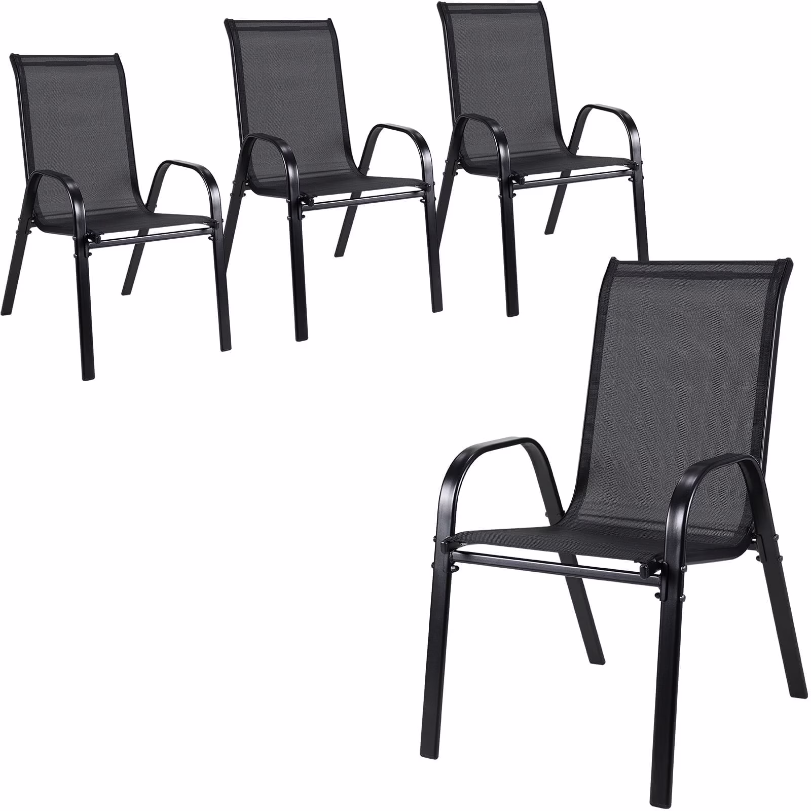 LAZY BUDDY Patio Chairs Set of 4, Stackable Outdoor Dining Chairs, Heavy Duty Breathable Chairs for Backyard, Garden, Lawn 330lbs