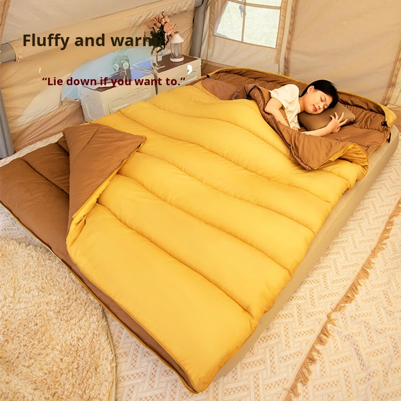 Autumn Winter Double Sleeping Bag Adults Outdoor Thickened Waterproof Cold-Proof Detachable Couples Dual-Use Warm Camping Bag