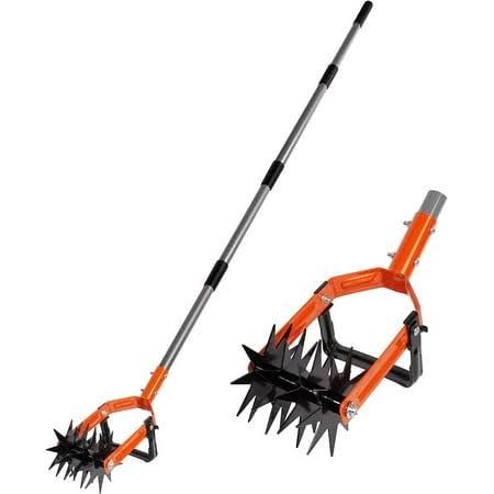 Walensee Rotary Cultivator Tool, Adjustable Garden Hand Tiller with Stainless Steel Pole, 2-in-1 Garden Weeder and Crumbler Soil Cultivator Tool with