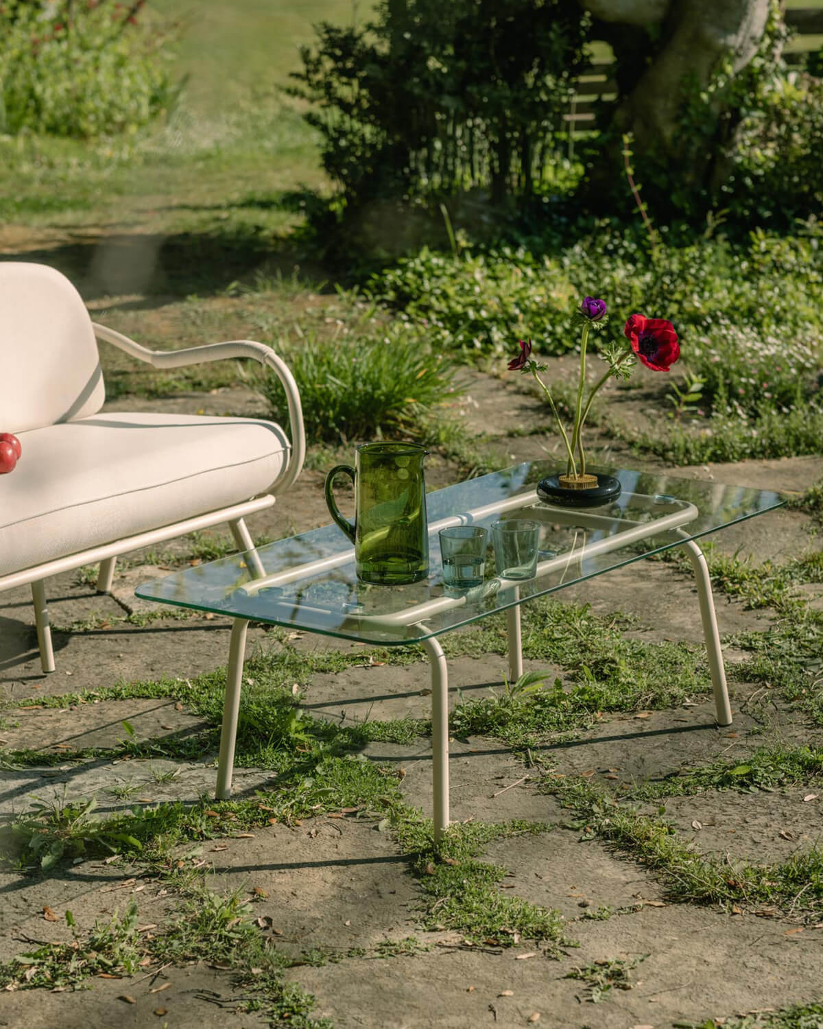 Xoan - Mesa de Centro de Exterior Rectangular de Metal y Cristal Templado (120x56 cm) Xoan