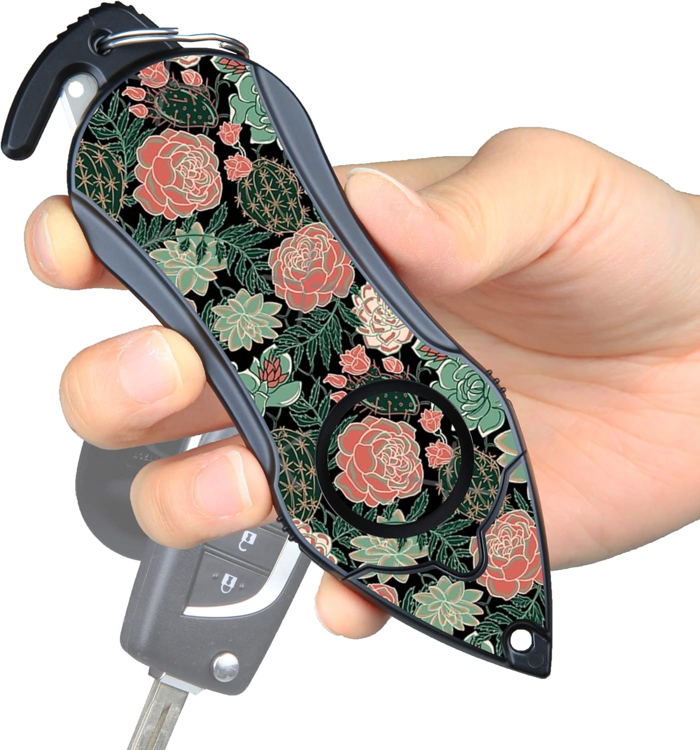 Stinger Personal Alarm Keychain Emergency Tool, Safety Panic Alarm Siren, Seat Belt Cutter, Glass Breaker, Security Device for Women Men Kid, Design in USA (Green Flower)