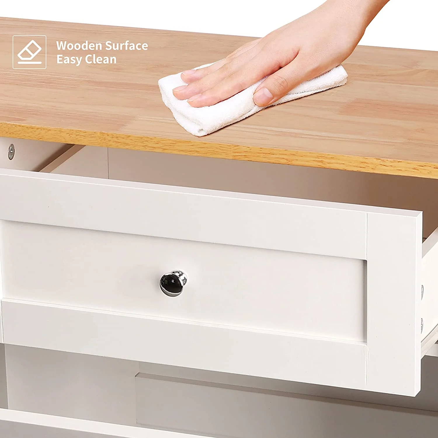 Double Tilt Out Trash Cabinet, Wooden Free Standing Laundry Sorter Cabinet, with Hideaway Drawer, White(White/20 gal) - Image 5
