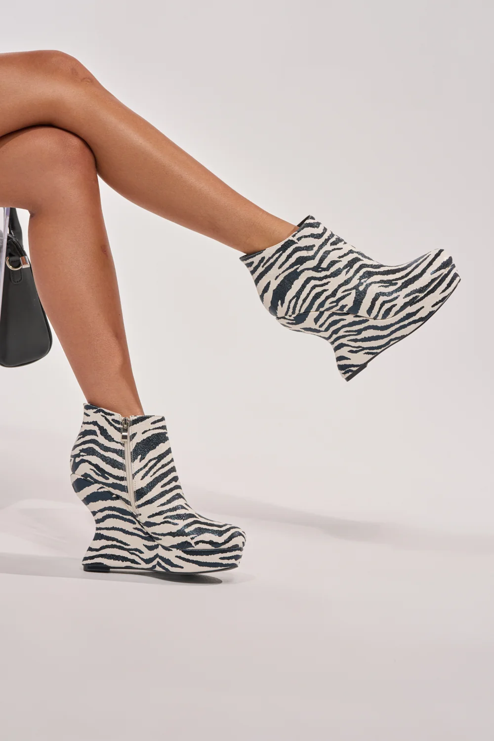 AZALEA WANG ZEBRA PU PRINT WEDGE BOOTIE - Akira Store