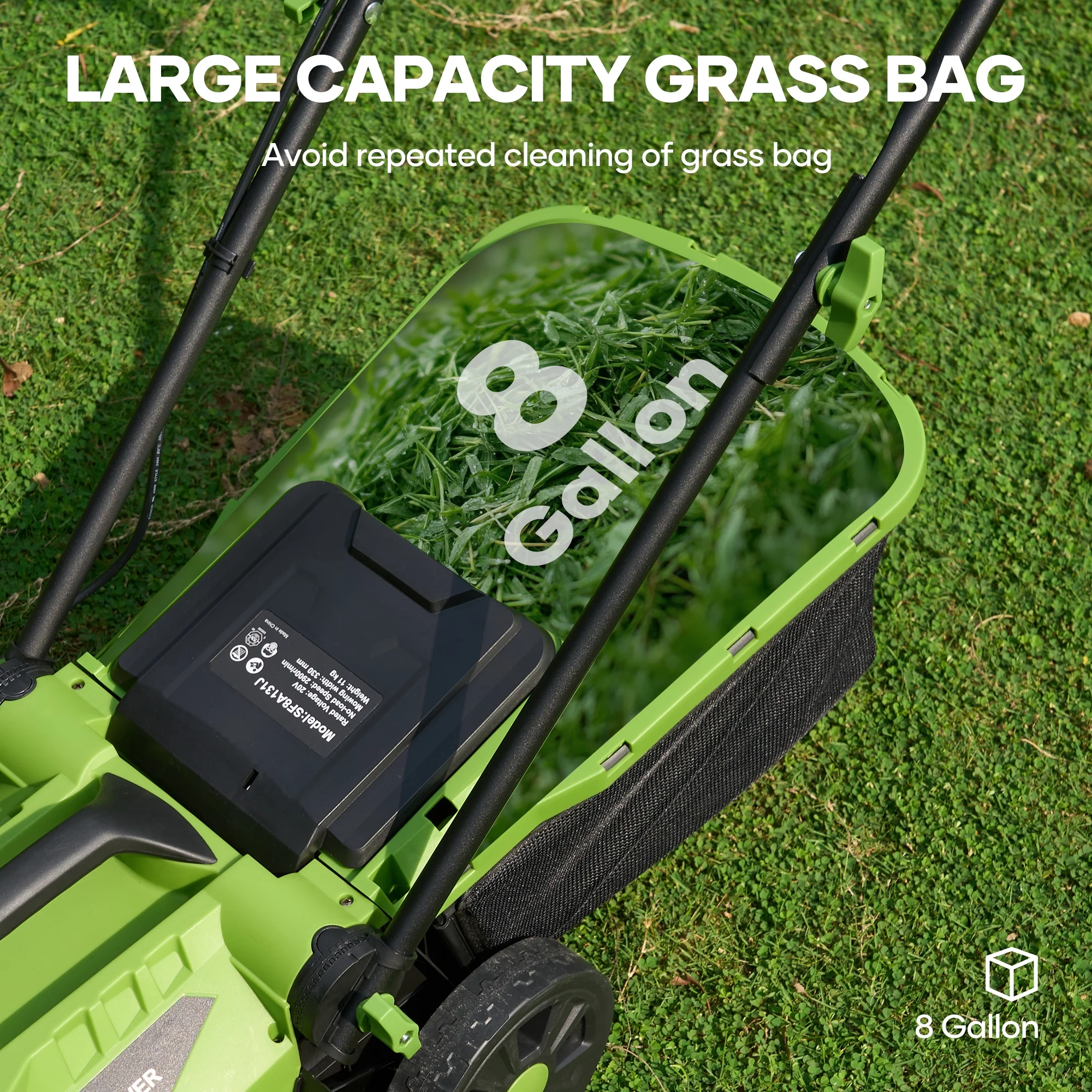 20V 13" Cordless Lawn Mower, Electric Lawn Mowers with Brushless Motor, 5 Heights Adjustment, 4.0Ah Battery Charger Included, for Garden, Yard and Farm, Green - Image 7
