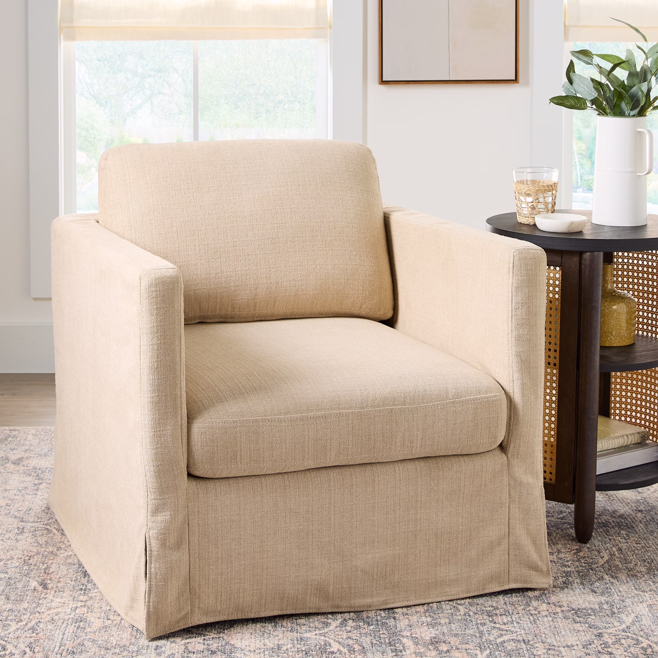 Better Homes & Gardens Waylen Swivel Accent Chair, by Dave & Jenny Marrs, Cream