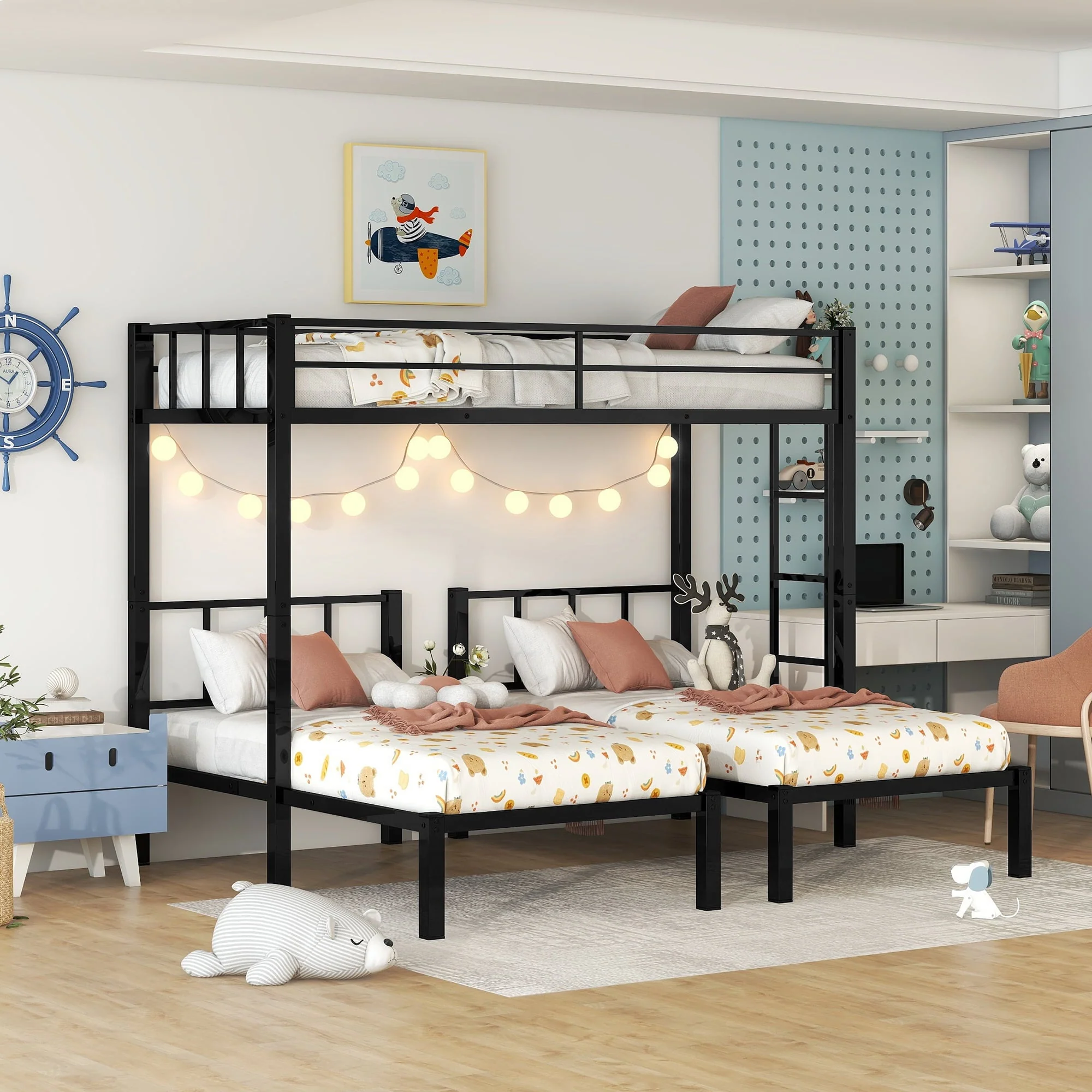 Metal Twin Triple Bunk Bed, Twin over Twin over Twin Bunk Bed for 3 Kids, Noise Reduced Structure, Separates Into 3 Twin Beds, Black - Image 2