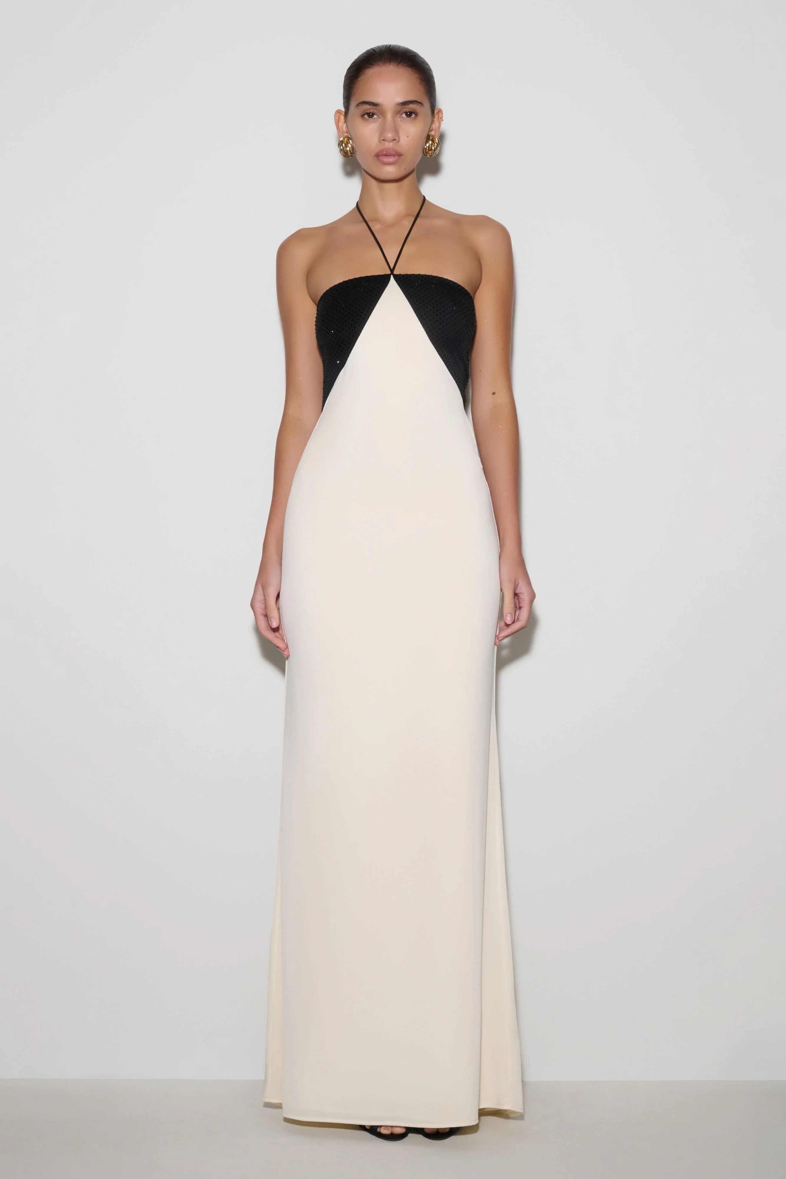 Hien Sequin Halter Maxi Dress - Black/Ivory