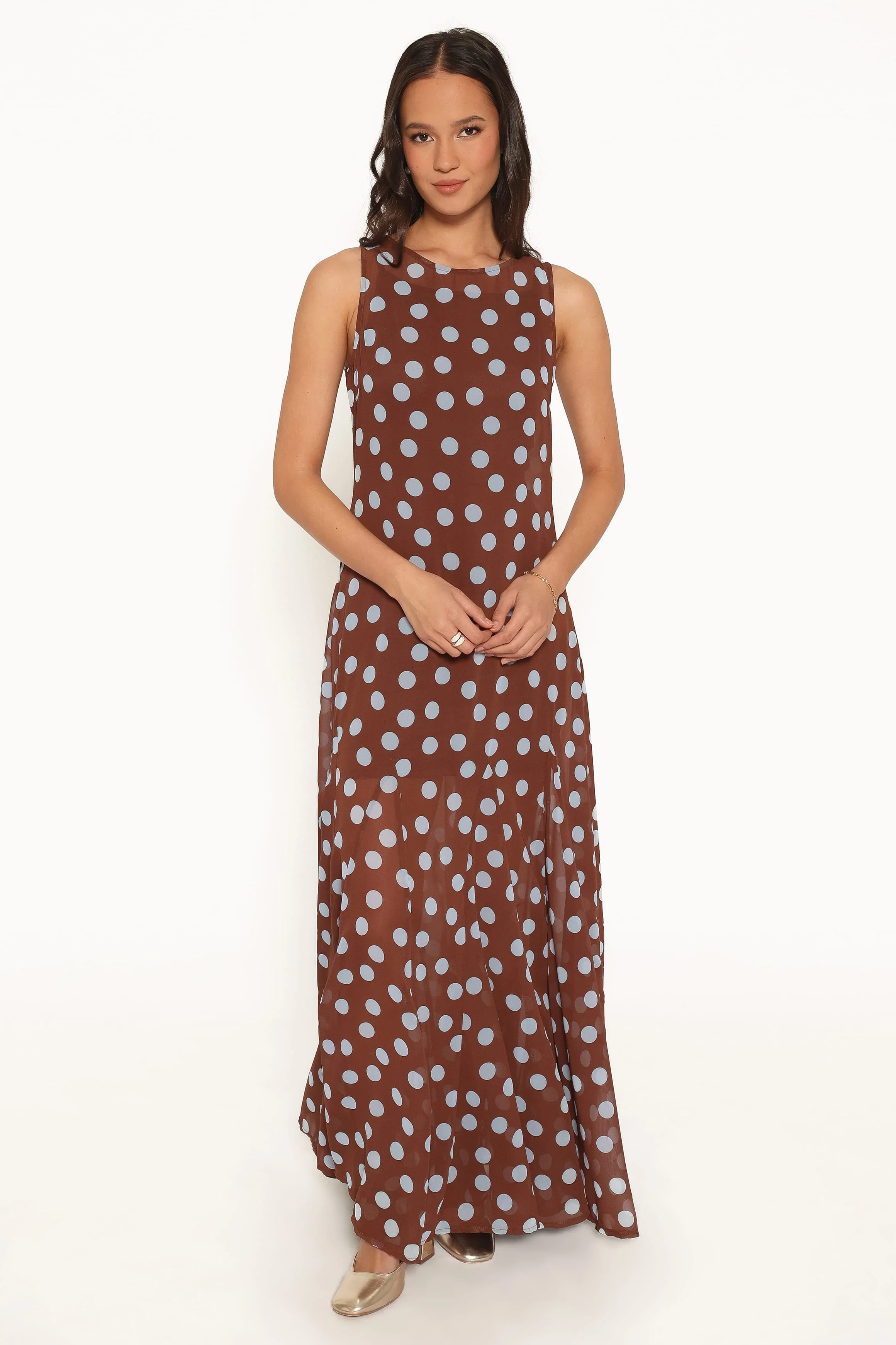 Keani Maxi Dress - Brown Polka Dot