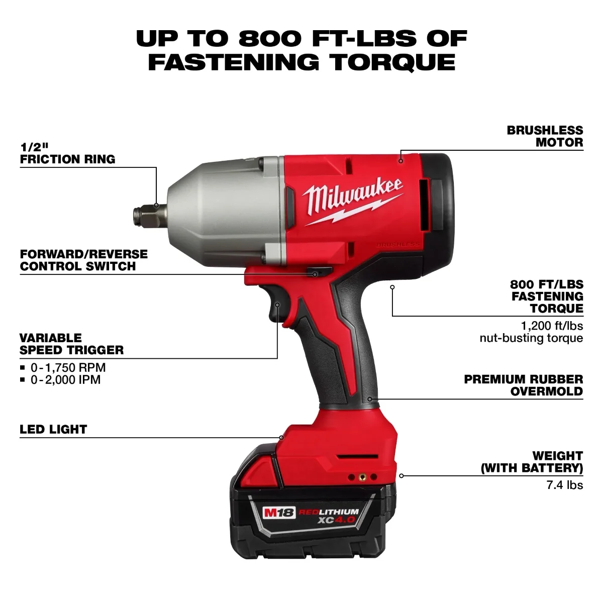 2666-21B 18V, 1/2" Cordless Friction Ring Impact Wrench - Image 3