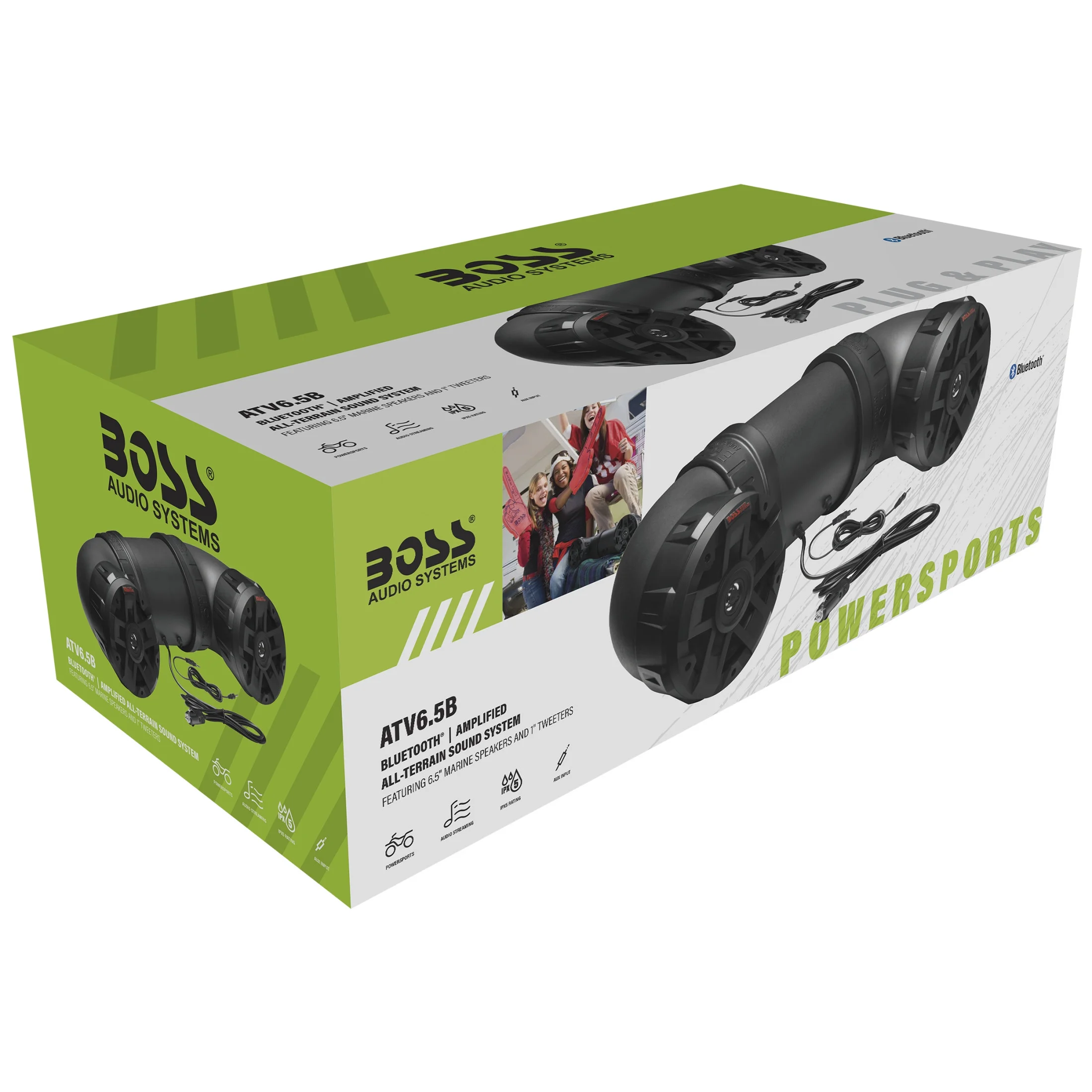 BOSS Audio Systems ATV6.5B ATV UTV Sound System - 6.5 in Speakers, 1 in Tweeters, Full Range, IPX5 Weatherproof, Bluetooth, Built - in Amplifier, Golf Cart Compatible